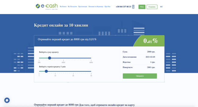 Кредити з E-cash: додаткова інформація та відгуки